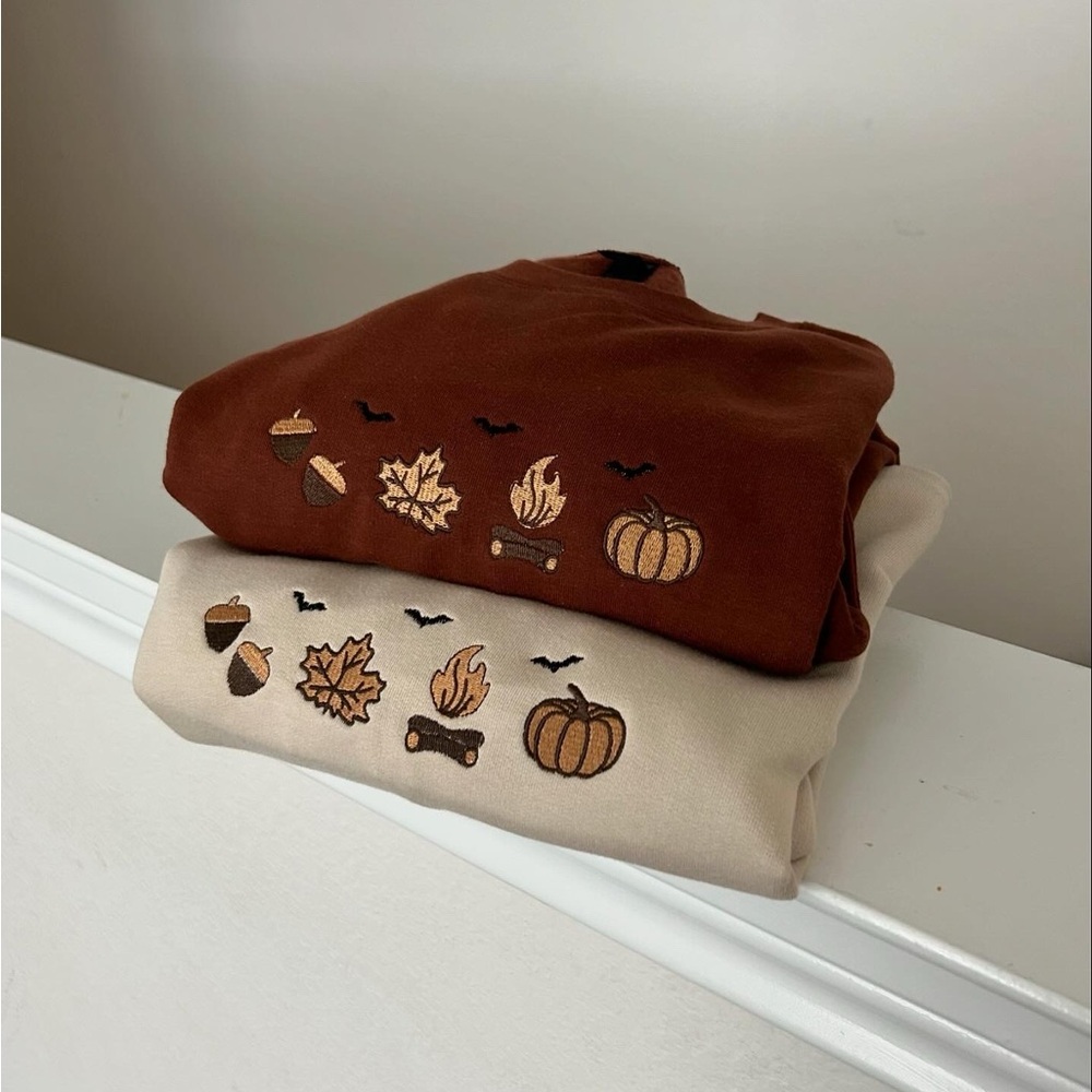 Fall Halloween embroidered sweatshirt (brown listing)